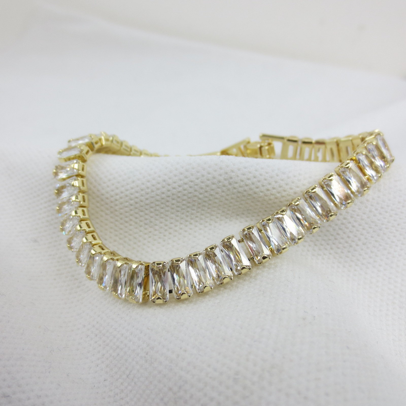 18k Yellow Gold Filled Tennis Baguette CLEAR CZ 7″ or 7.5″ Bracelet 6mm Adjustab