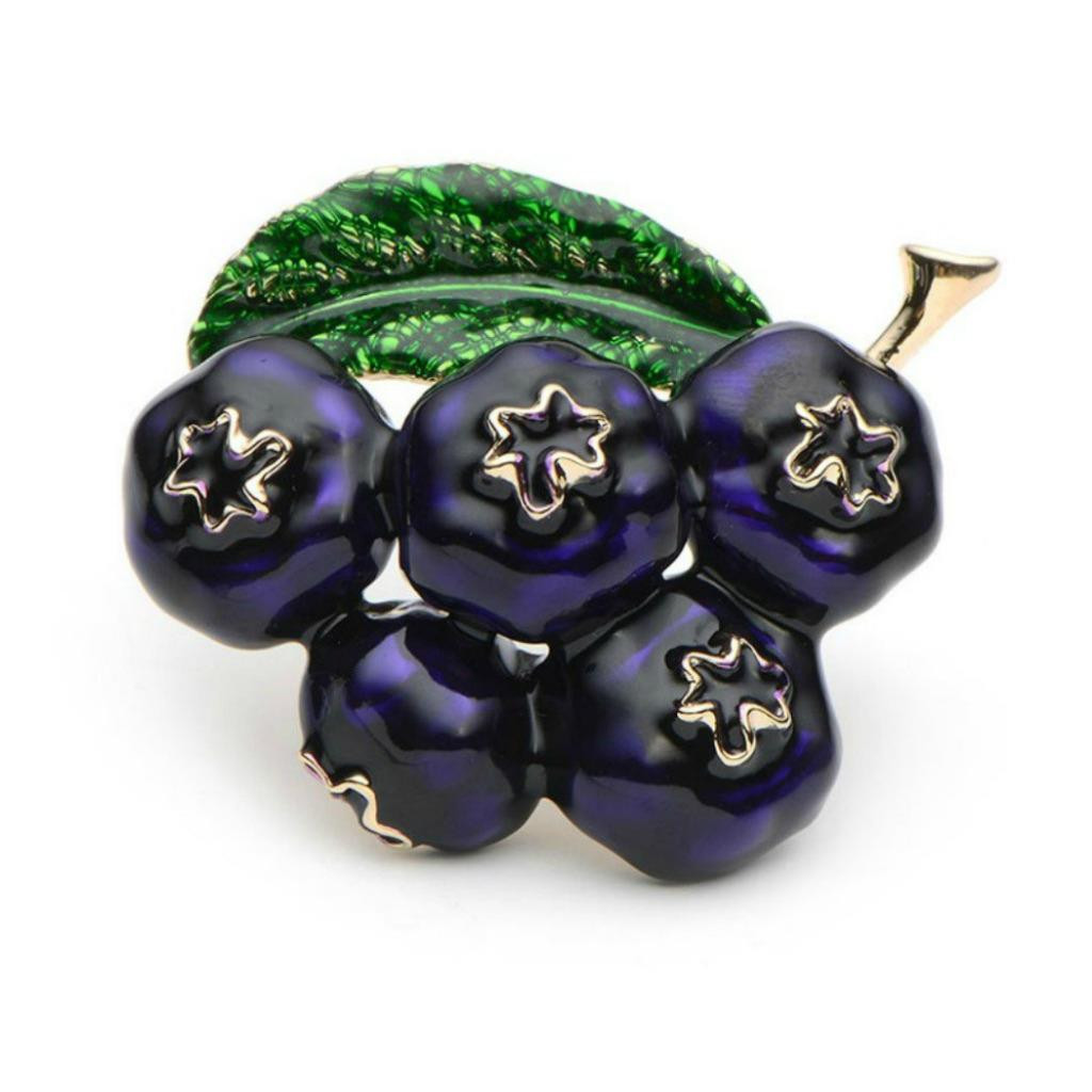 CUTE BLUEBERRY PIN 1.8″ Gold Purple Enamel Brooch Fruit Food Berry Berries