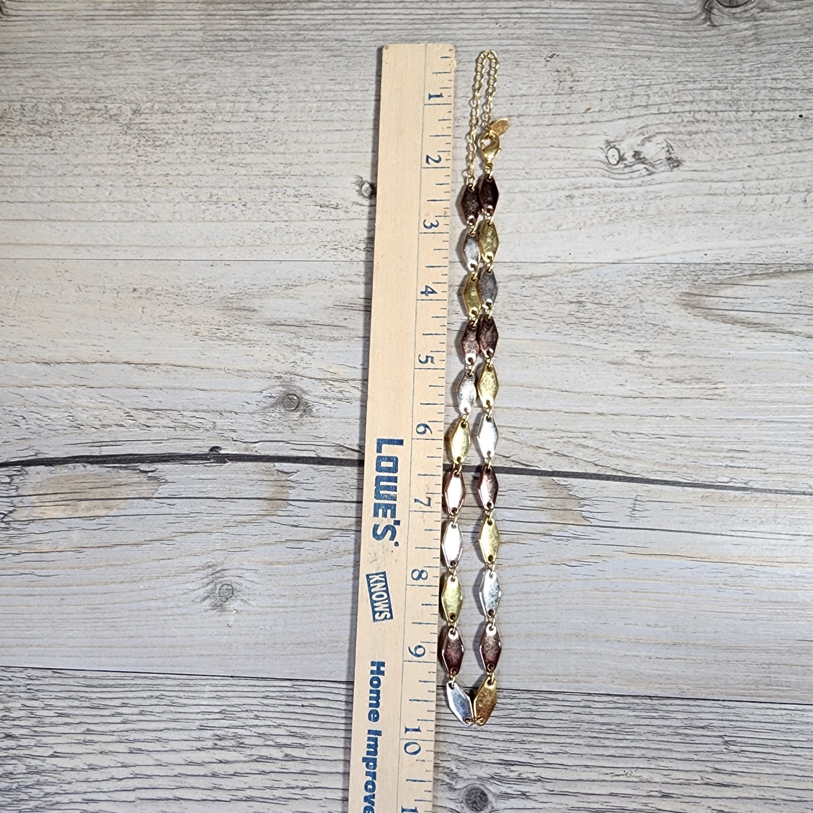 Carolina Herrera Tri Color Gold Silver & Copper Tone 17-20” Necklace Costume