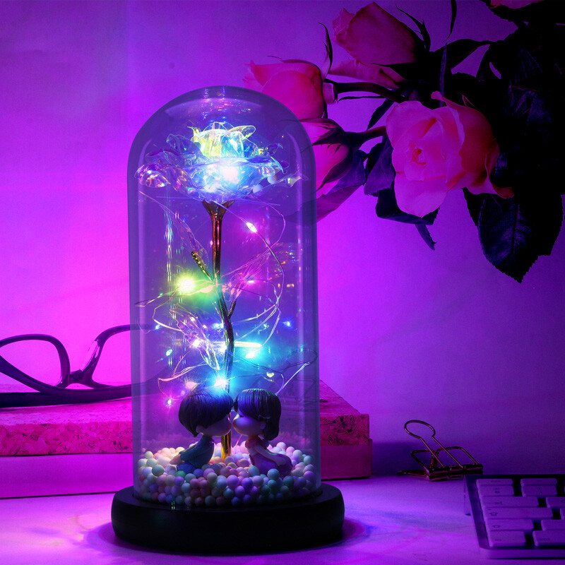 Galaxy Rose Forever Flower in Dome Glass LED Light Valentine’S Day Birthday Gift