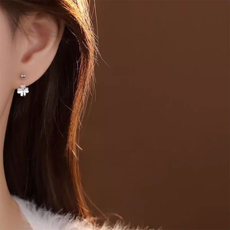 Four Leaf Clover Ear Hook Women’s Earrings Screw Buckle Ear Bone Nail Copper