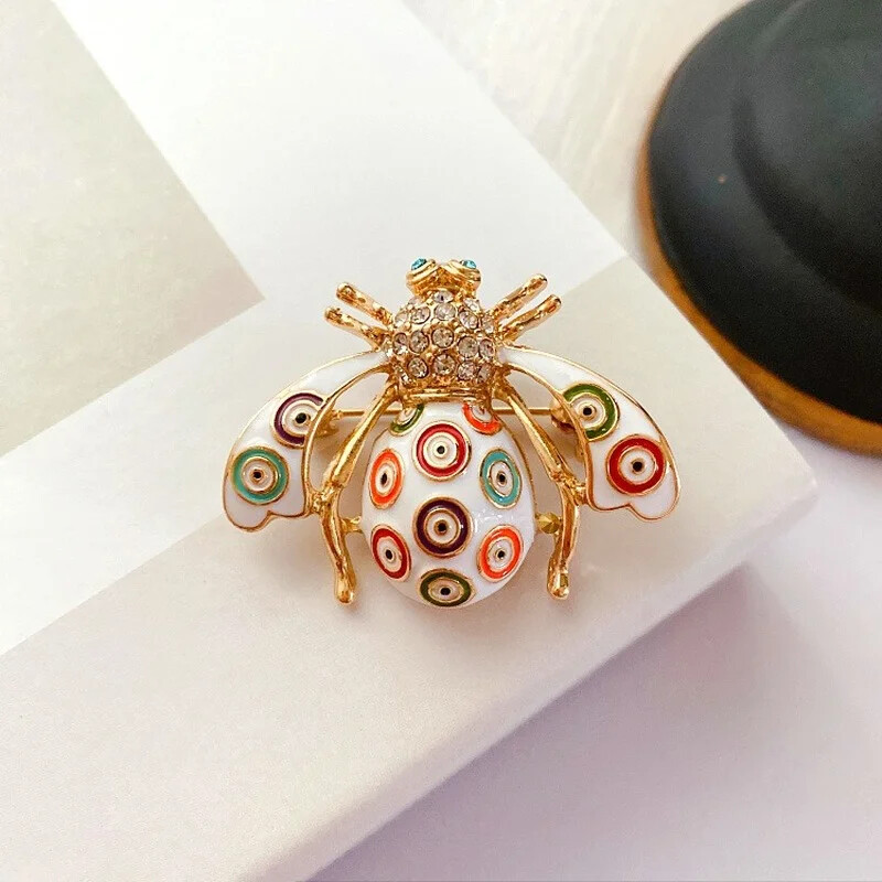 Women Crystal Cute Enamel Bee Brooches Pins Baroque Pearl Insect Jewelry