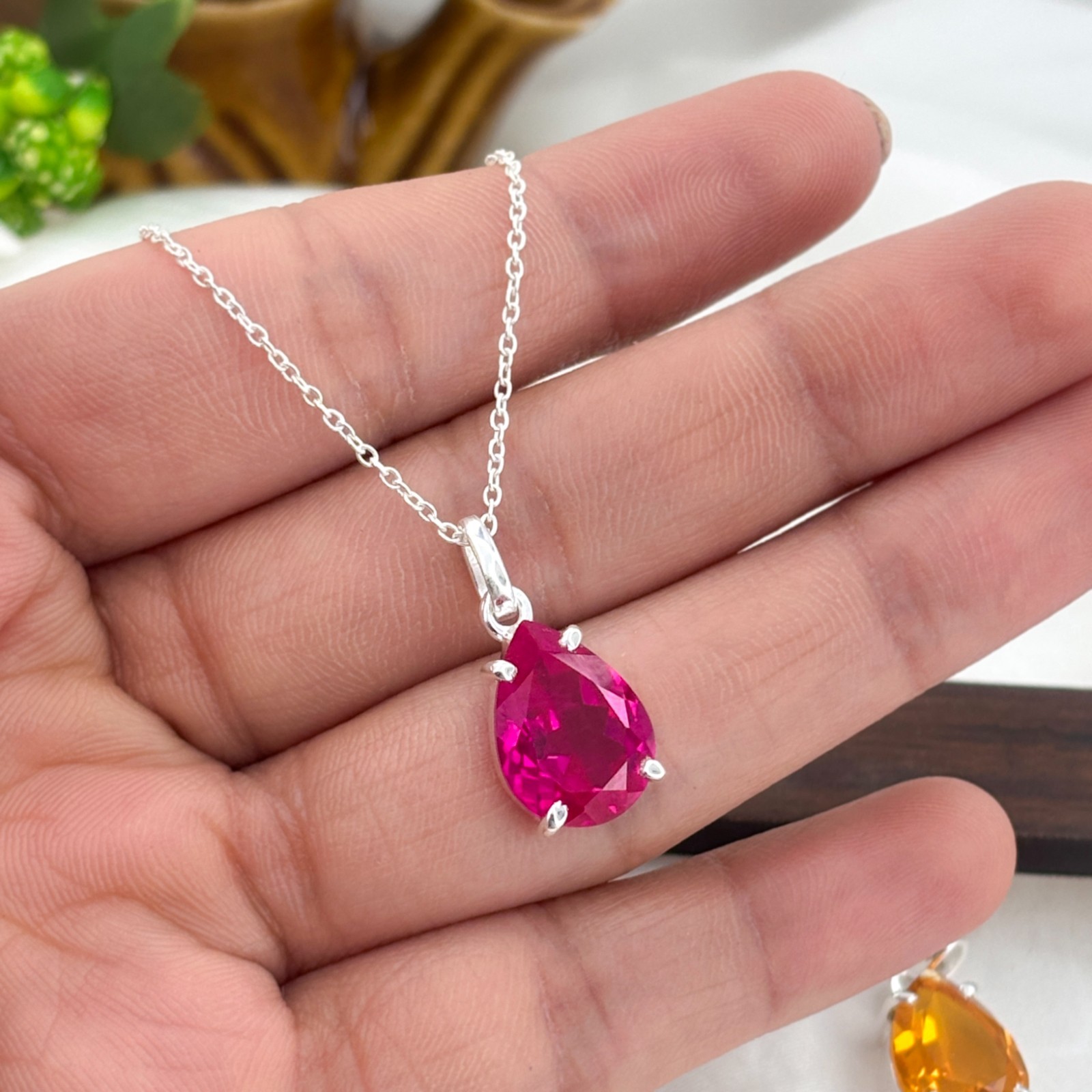 Teardrop Ruby 925 Silver Women Everyday 10x14mm Pendant Handmade July Jewelry