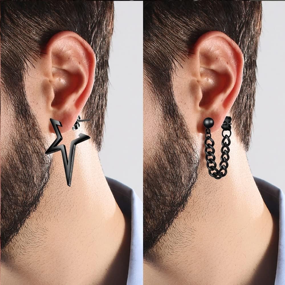 15 Pairs Punk Style Earrings Set for Women and Men, Black Stainless Steel Gothic