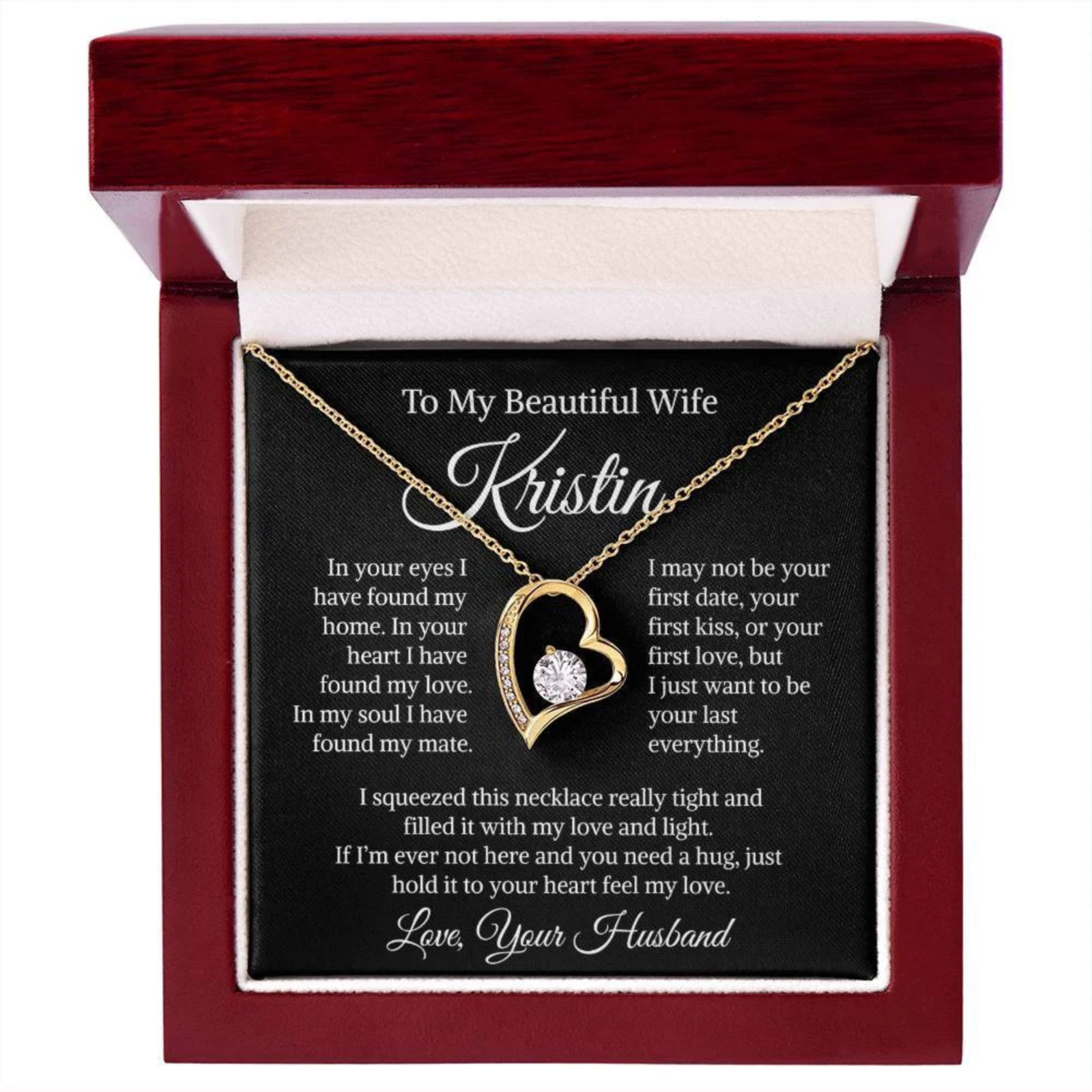 To My Wife Heart Necklace Gift from Husband Anniversary Love Jewelry Box