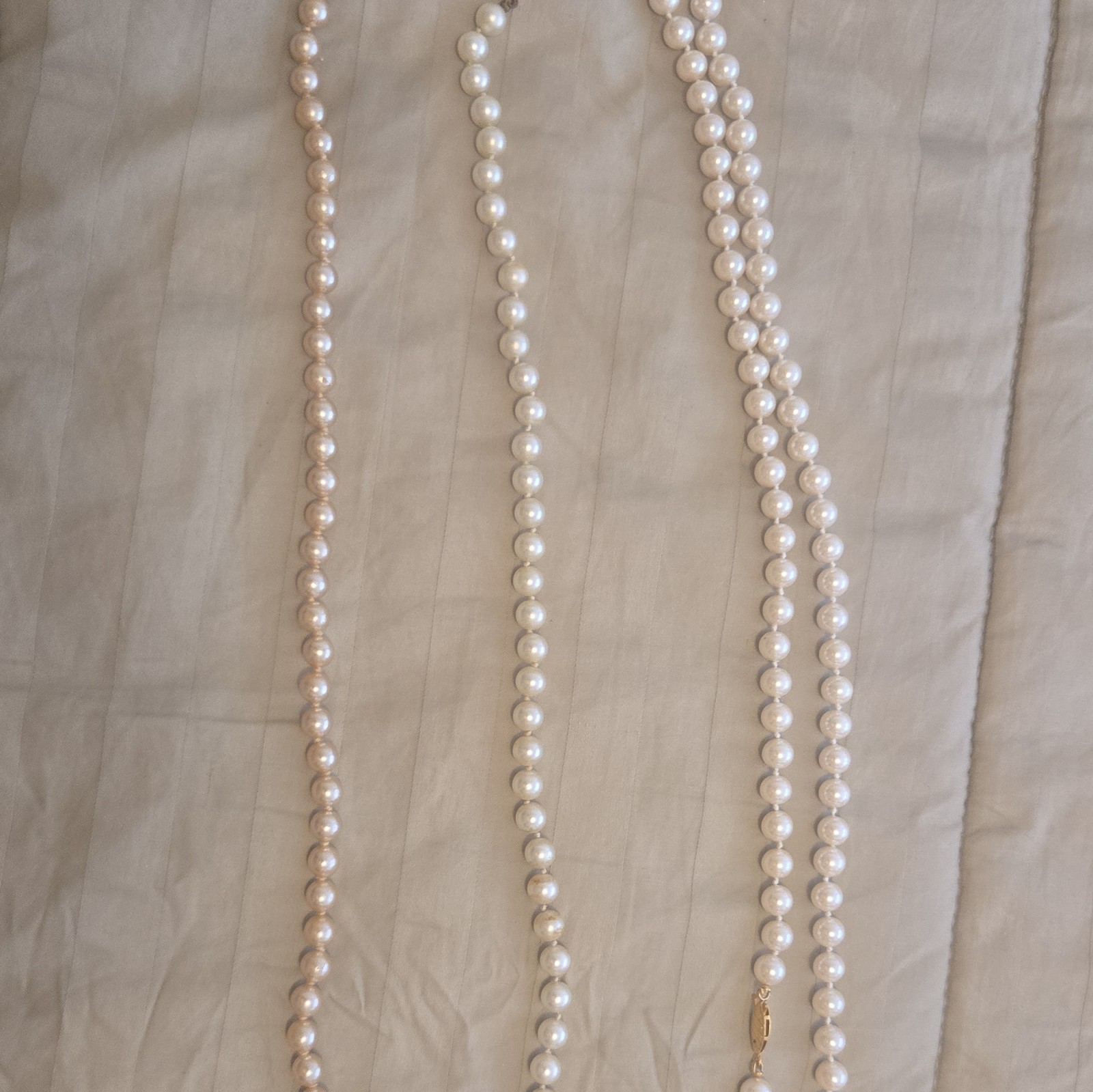 White Round Pearl Beaded Strand Necklace Lot of 3, Hook Clasp