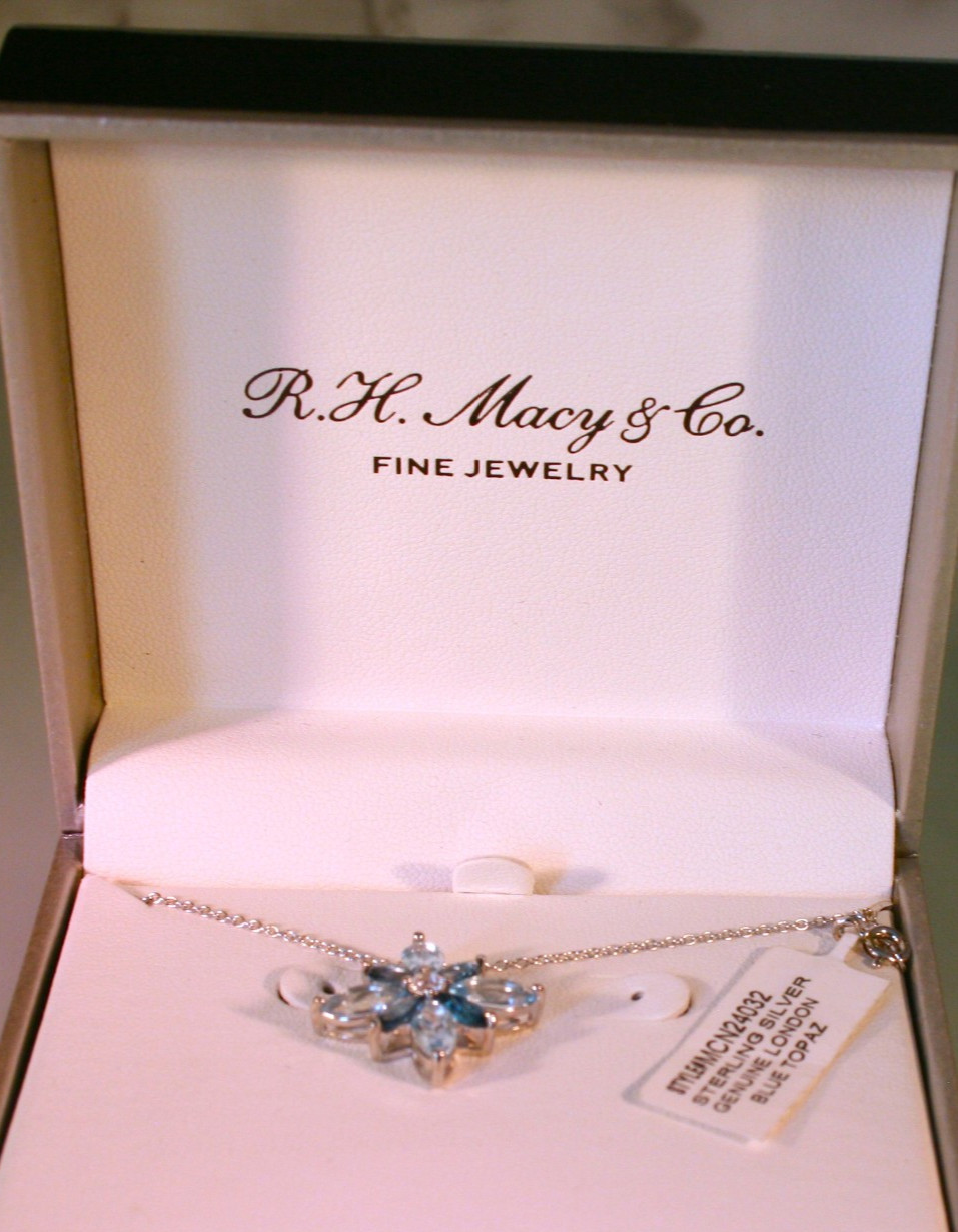 Blue Topaz (2-5/8 Ct. ) & Lab White Sapphire (1/6 Ct. ) Flower Sterling Silv 18″