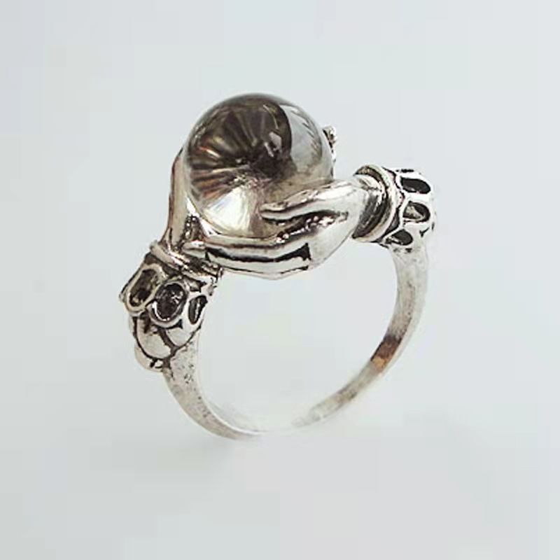 New Retro Ring Crystal Ball Encircling Beads Open Finger Jewelry Women