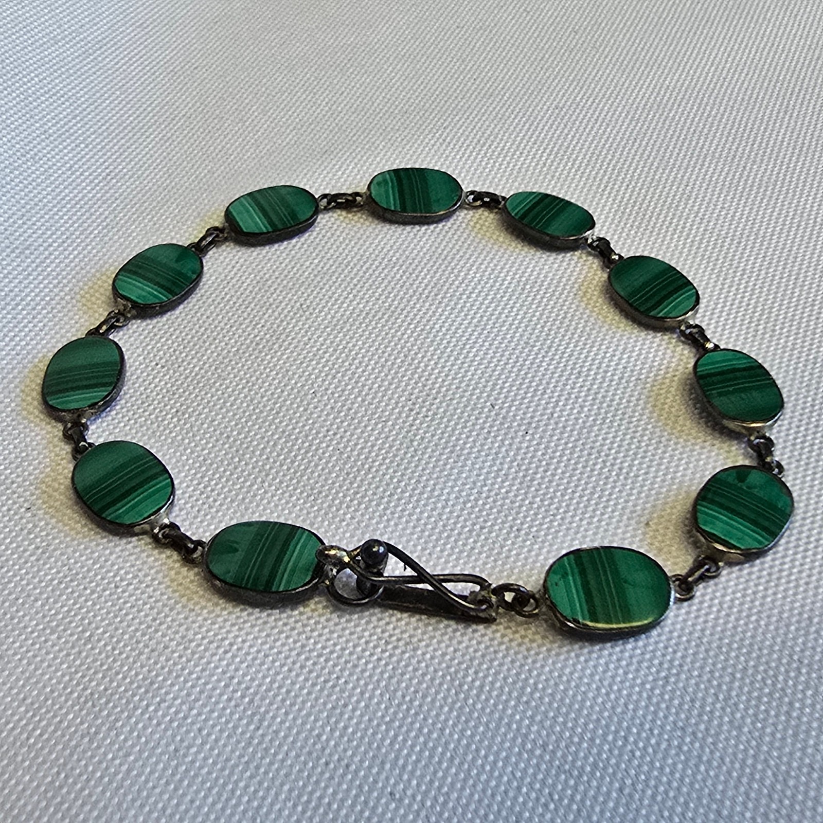 Sterling Silver Bracelet 7.4g Jewelry 7.5″ Malachite Look Unique Clasp *READ*