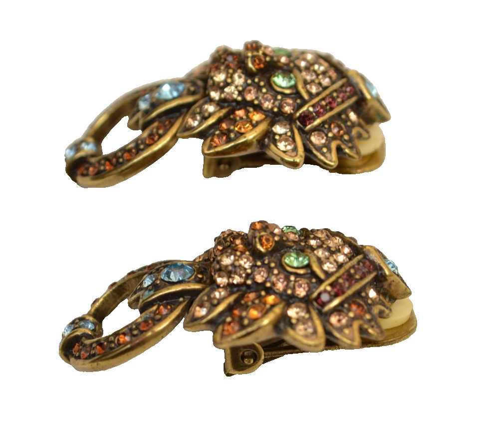 HEIDI DAUS Clip On Earrings Door Knocker Crystals Lion Hearted Rhinestones