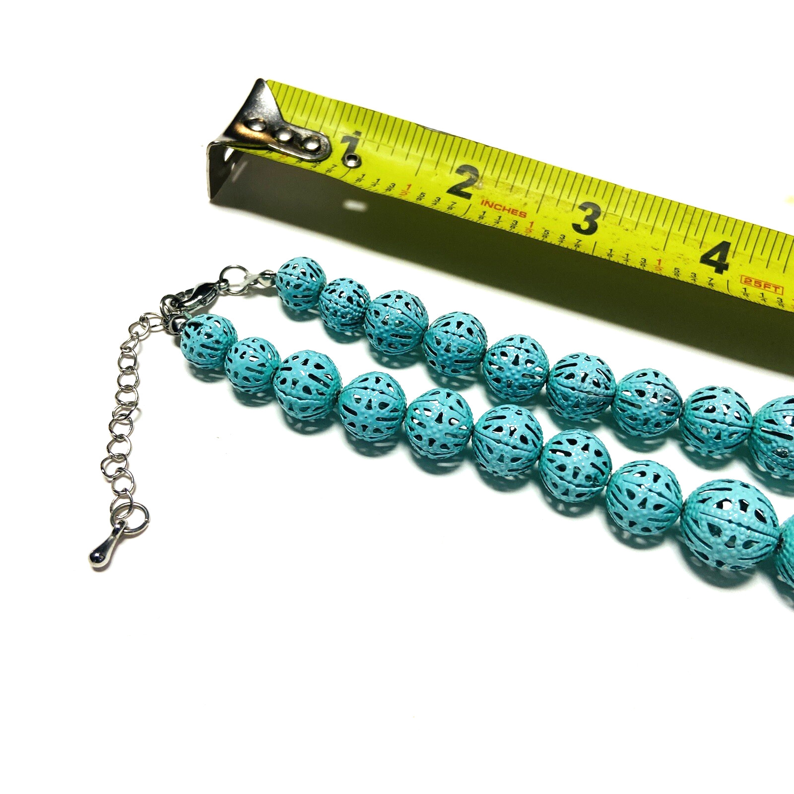 Vintage Bold Metal Balls Spheres Necklace Teal Blue Varied Sizes Estate Fashion