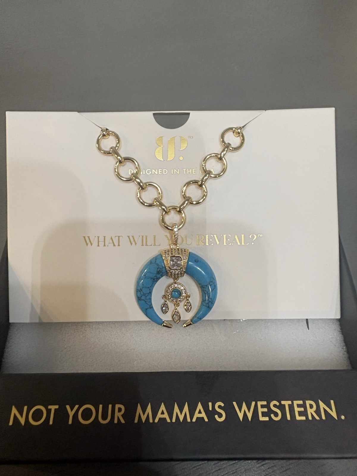 Breathe Gold Plated Turquoise CZ Western Bull Charm Pendant Necklace 18″ NK33262