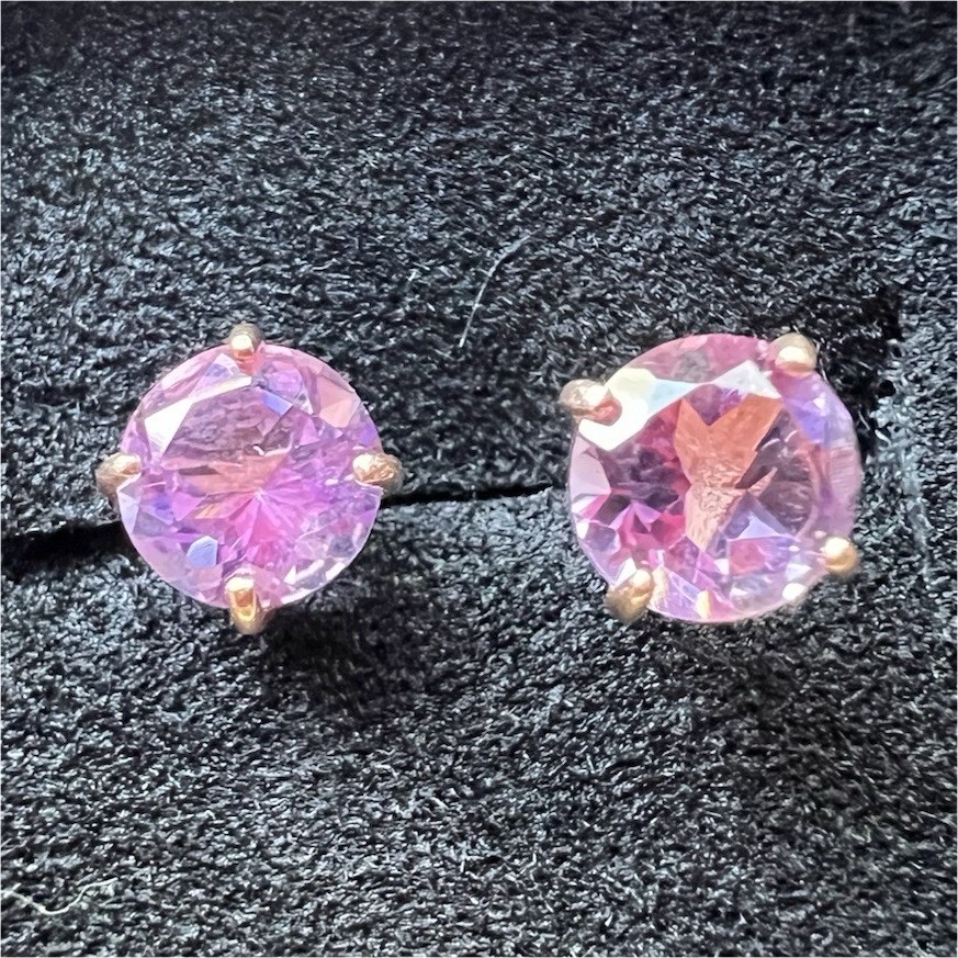 Purple Round Moissanite Stud Earrings Prong Setting Butterfly Back Lobe Pair