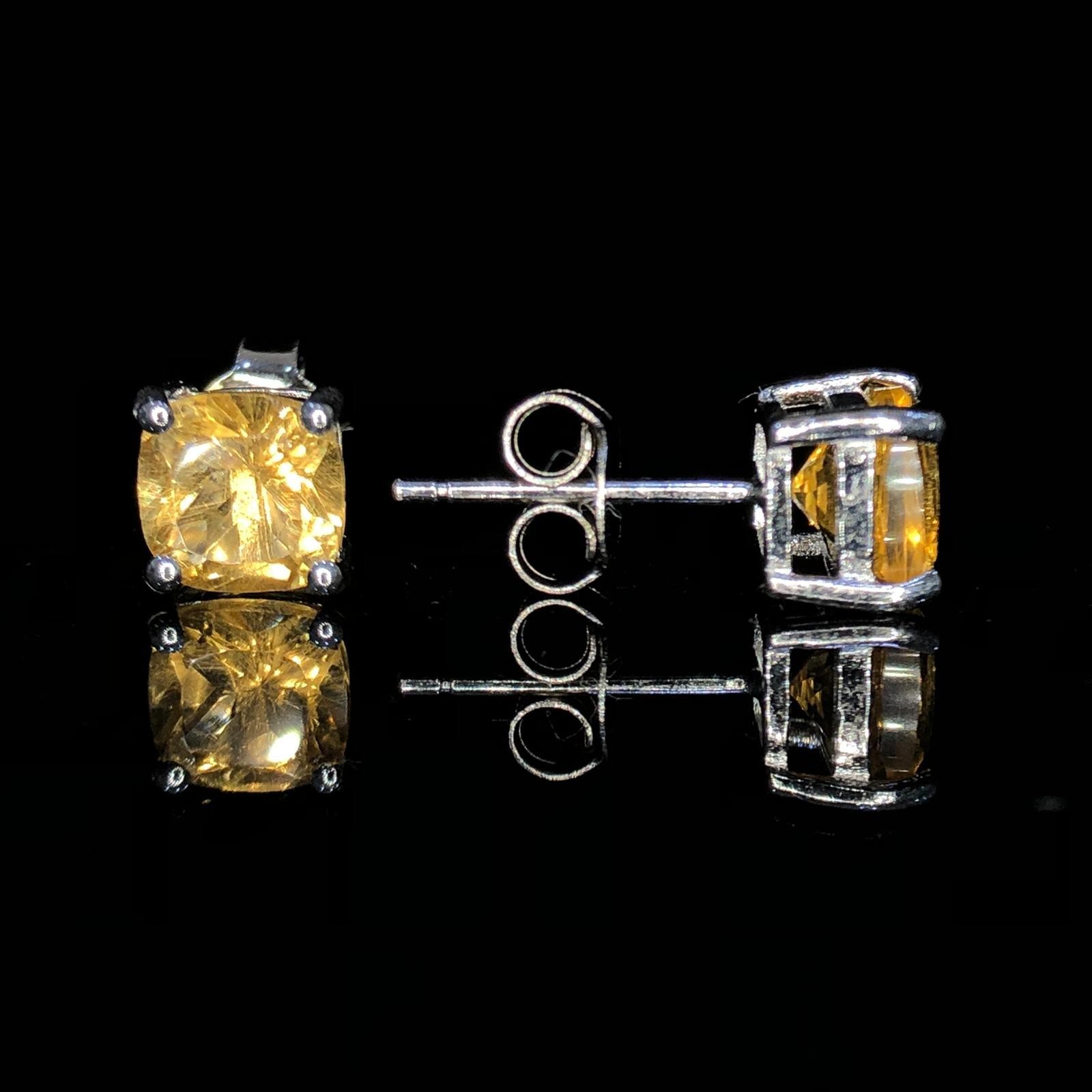 925 Sterling silver Earing Cushion Citrine 6×6 MM Natural Gemstone Jewelry