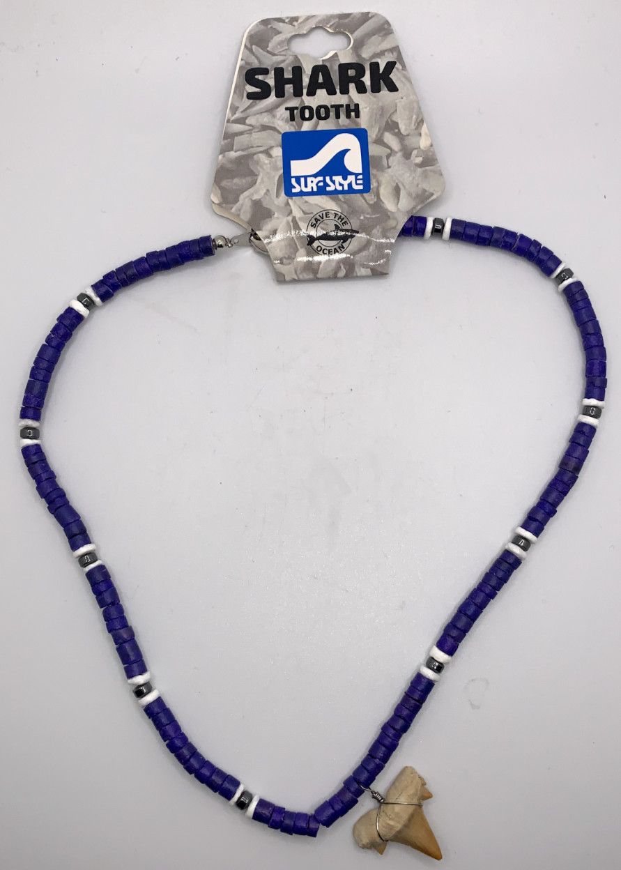 Surf Style Shark Tooth Surfer Necklace Navy Blue Beads Adjustable 18″