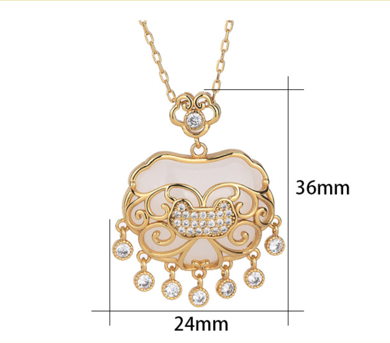 Jade Crystal Pendant Necklace Charm 18K Gold Plated Luck Lock Dainty Gemstone
