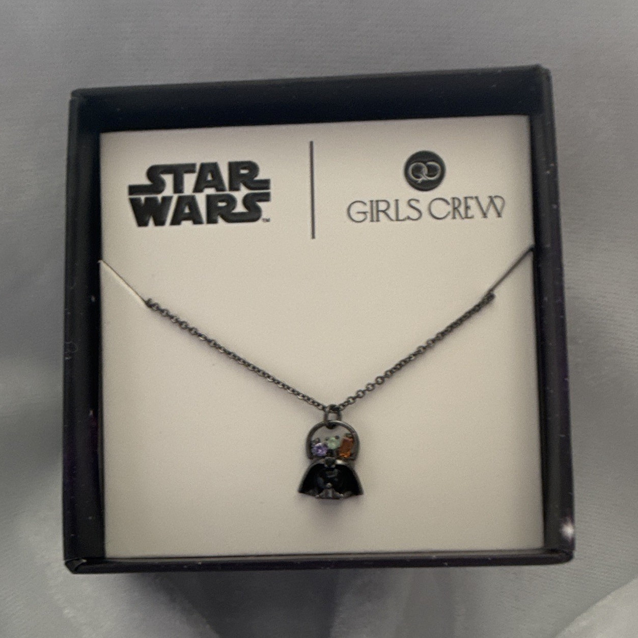 Girls Crew Star Wars Darth Vader Helmet Charm Pendant Necklace, Crystal, Black