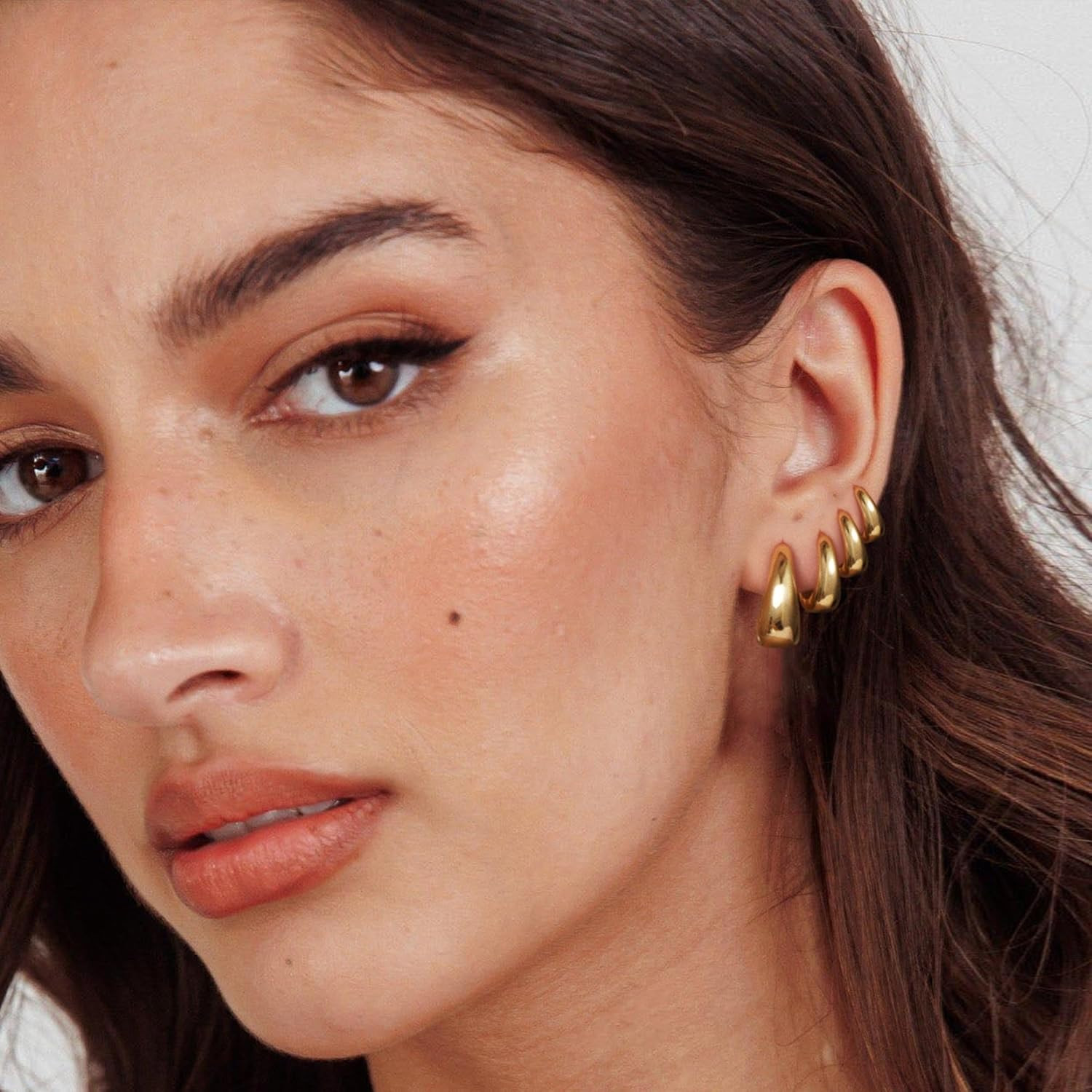 4 Pairs Small Huggie Hoop Earrings for Women, Chunky 14K Gold Plated Earrings St