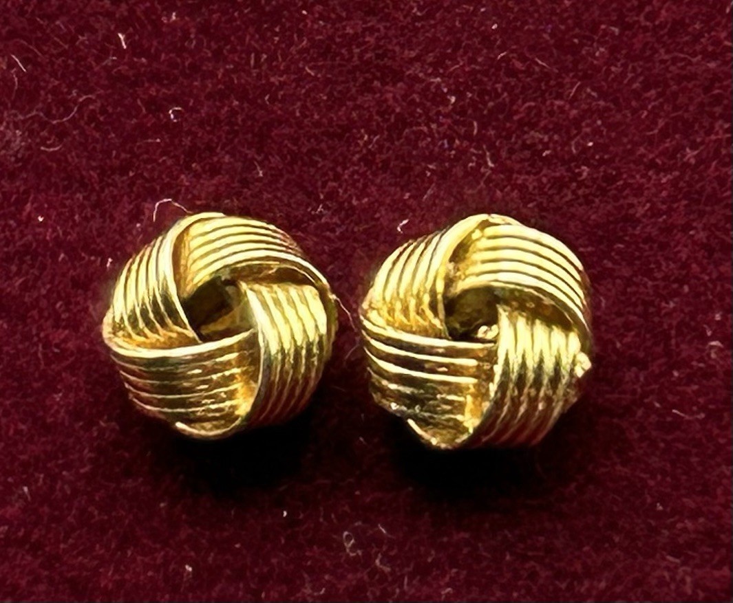 Vintage Gold Tone Knot Stud Earrings, Butterfly Back, Metal, No Stone