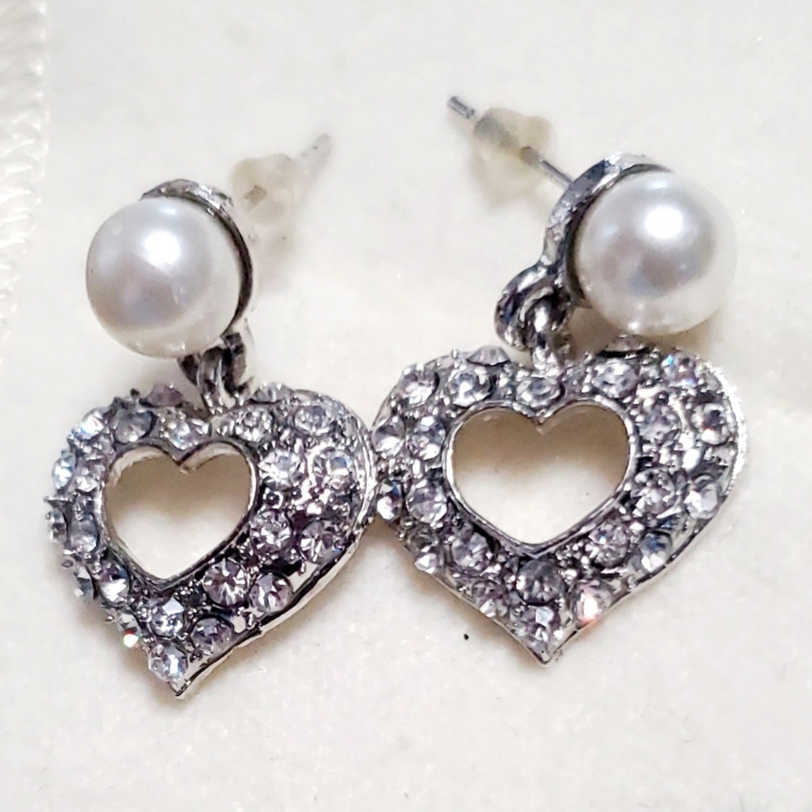 Silver Heart Drop Earrings fancy wear w dress or blouse hair updo office party