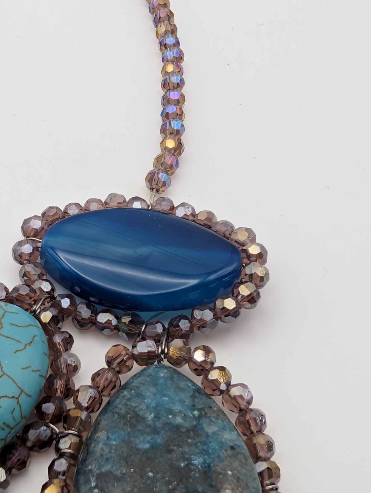 Chunky Blue Statement Necklace Beaded Multi-Stone Bib Style Fashion Jewelry