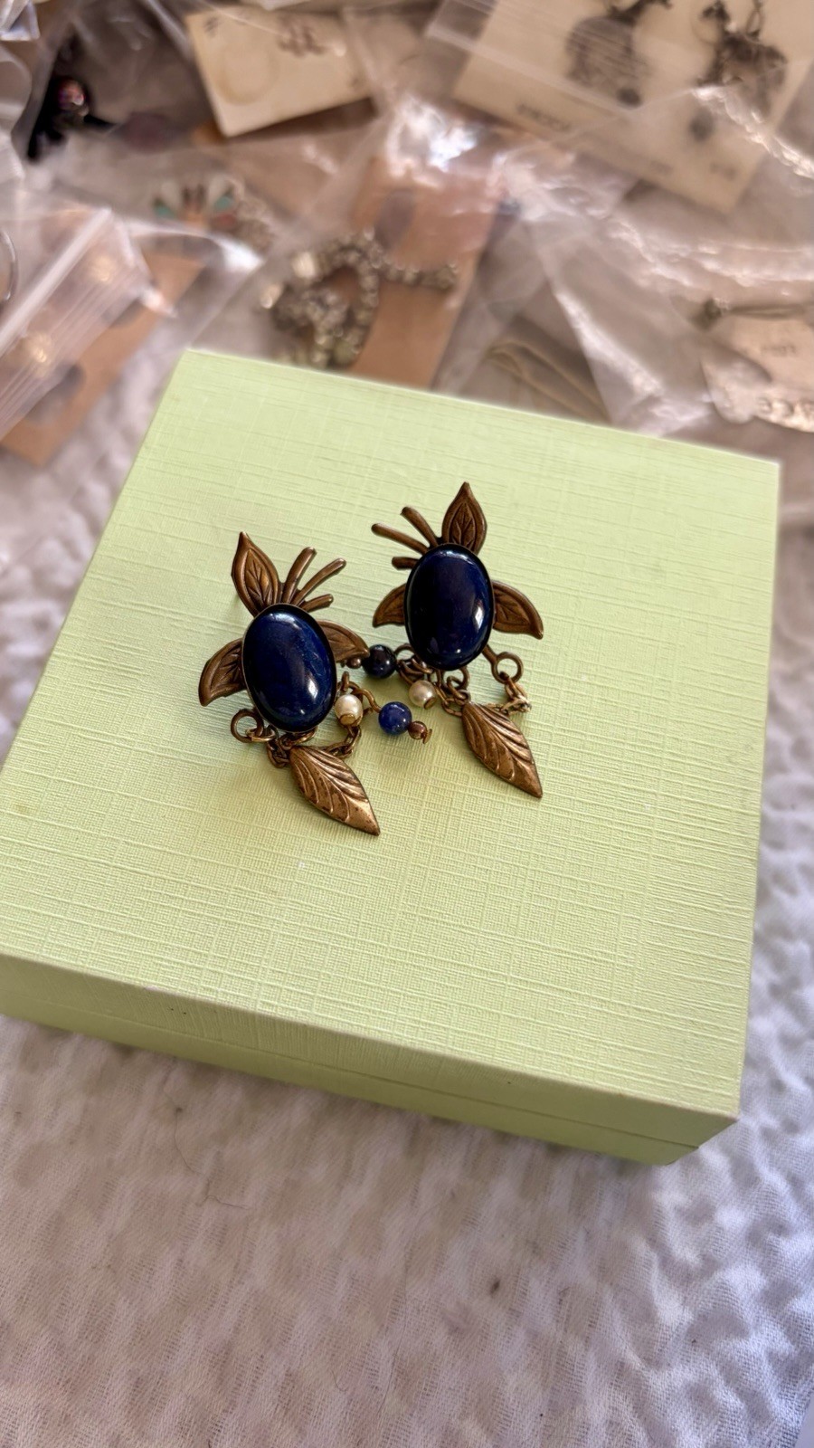 Woman’s Post Dangle Earrings Design By Jody Coyote Lapis Measures 1 3/4 Inches