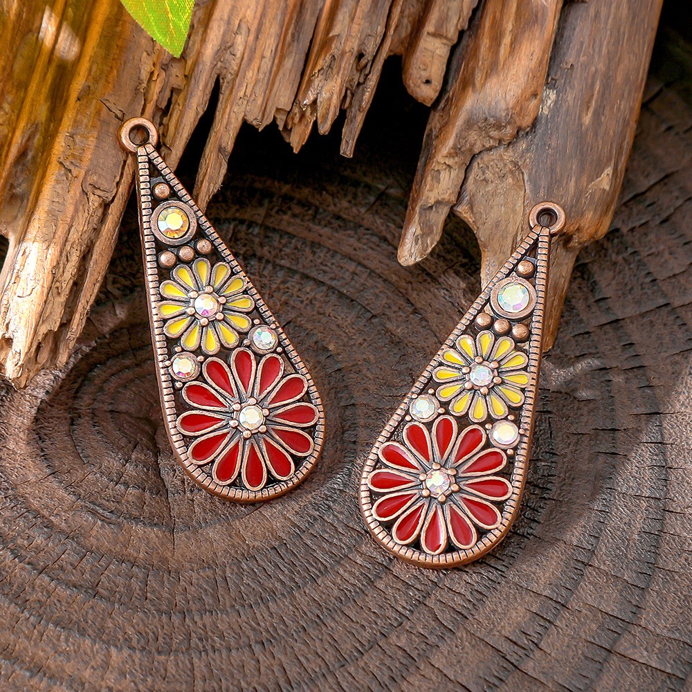 24Pcs Bohemian Daisy Teardrop Charms Rhinestone Enamel Pendants for DIY Earrings