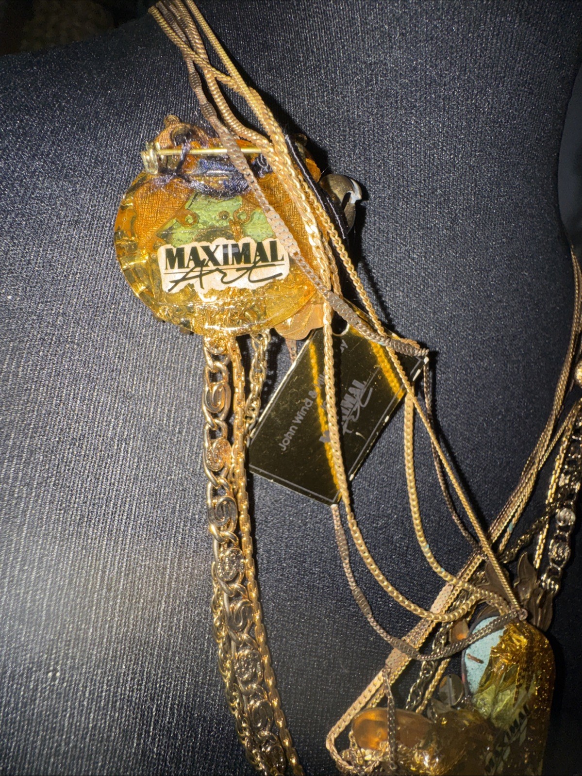 John Wind-Hilary Jay MAXIMAL ART Mixed Metal Clock HandCopper Pearl Brooch Chain