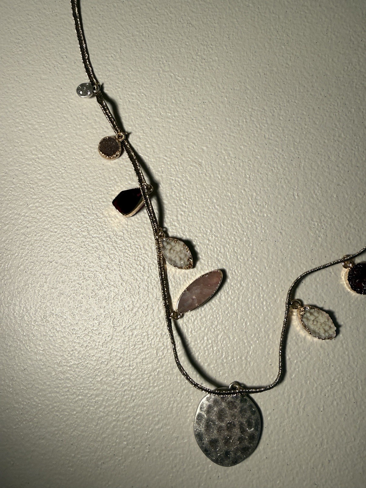 New J Jill Necklace Multi Stone Ruby Silvertone Pendant Artisan Boho Statement