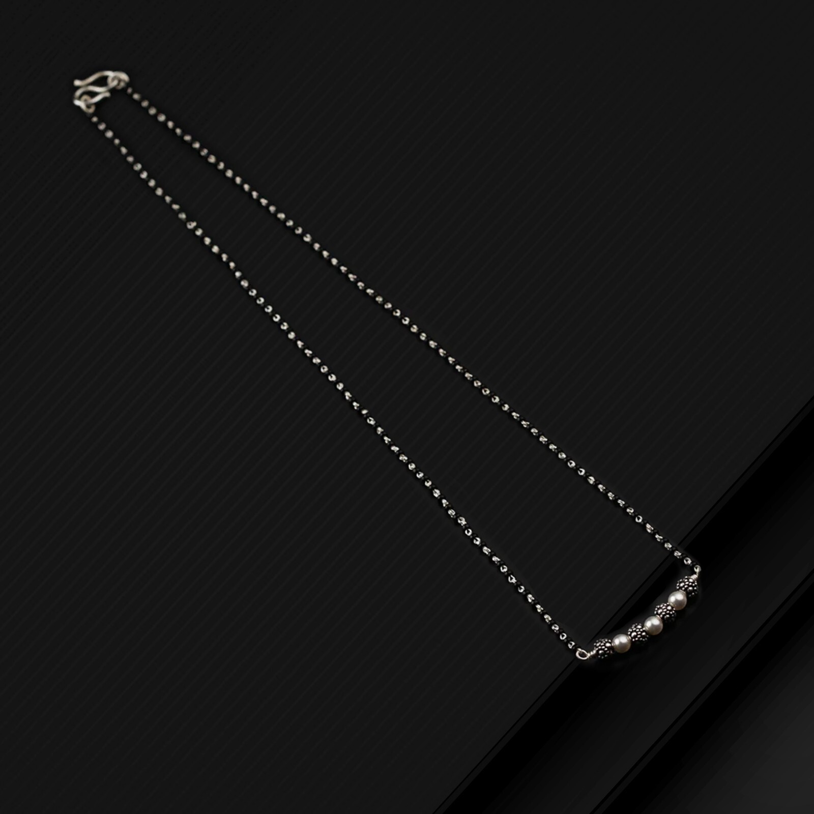 16″to30″925 sterling silver black beaded chain and silver ball mangalsutra ms120
