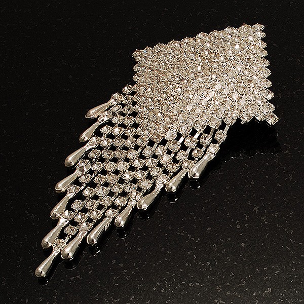 Enchanting Square Diamante Charm Brooch (Silver Tone)