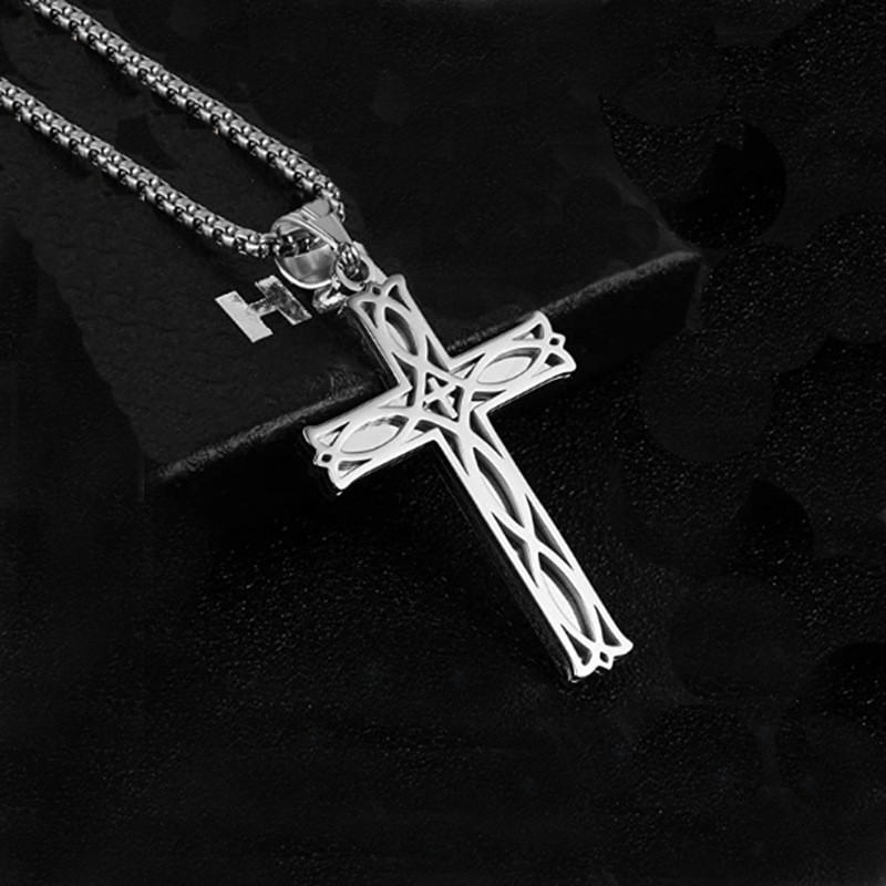 Hollow Celtic Knot Gold Cross Necklace Stainless Steel Box Chain Unisex