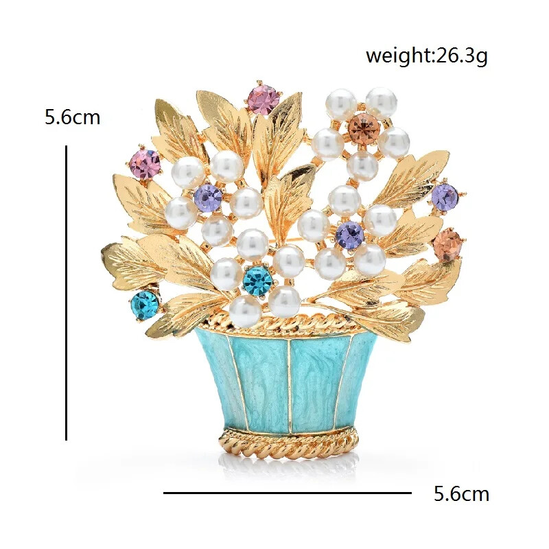 Vintage Easter Spring Flower Basket Brooch Sparkling Rhinestone Pin Jewelry Gift