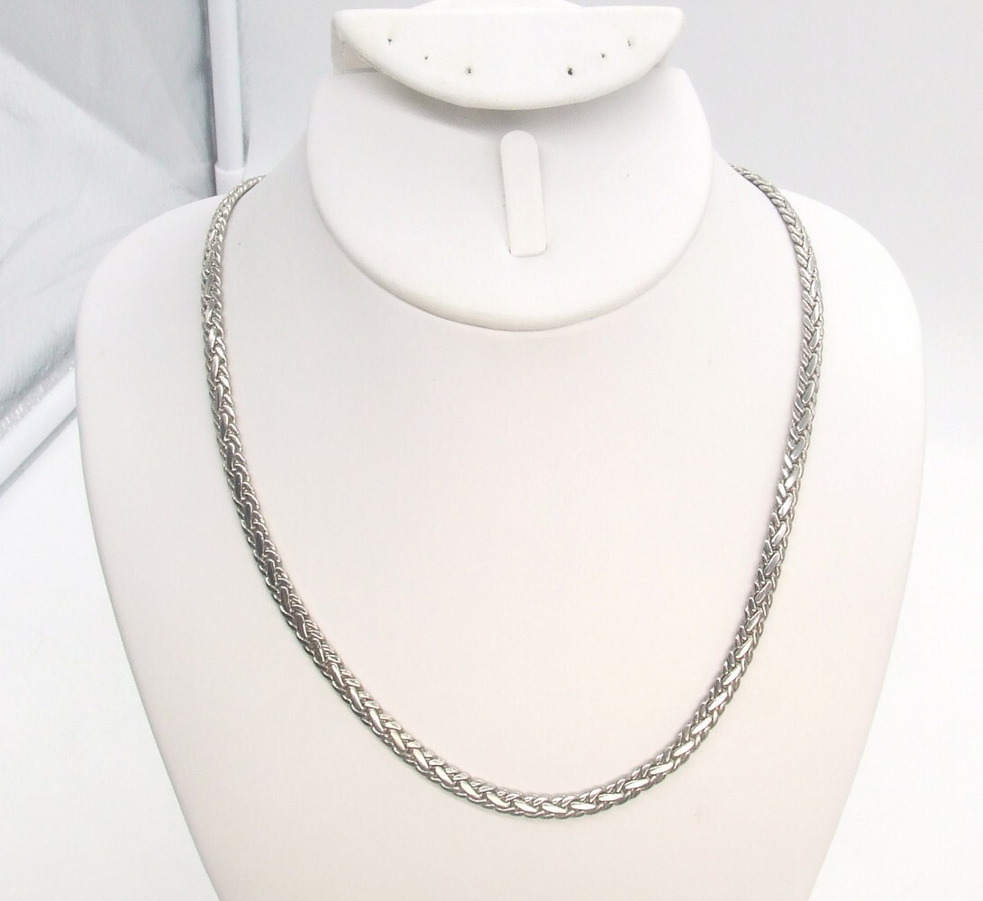 24″ Silver Tone Flat Fancy Woven Curb Link Chain Necklace 5mm Wide High Quality