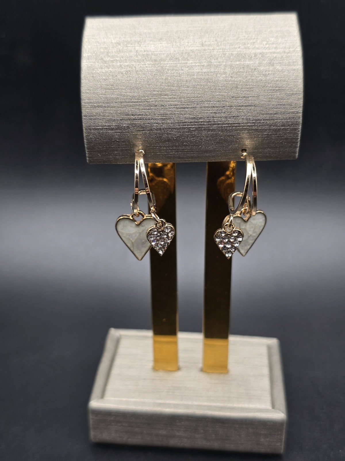 Blissful Beginnings Boutique Gold Heart Dangle Hoop Earrings Latch Back