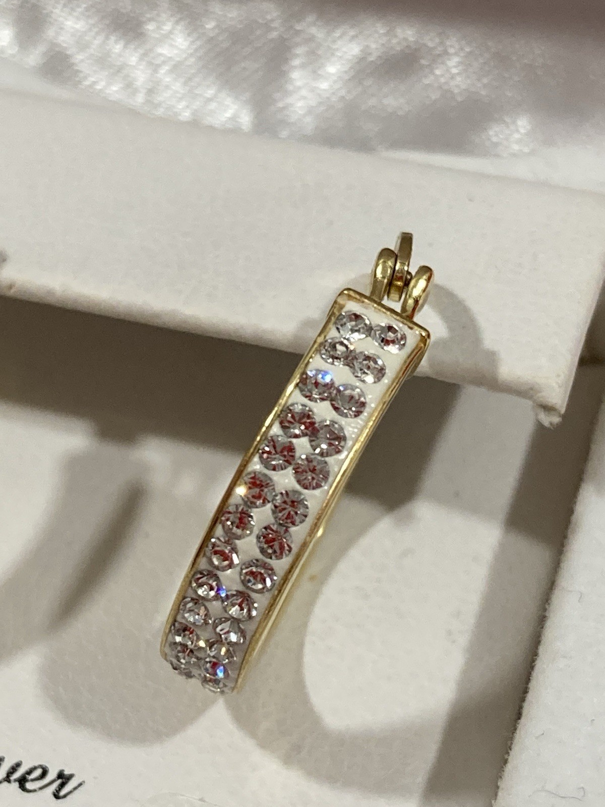 KOHLS 925 S Signed Sterling Silver Gold Vermeil Crystal Hoop EARRINGS -IN BOX-
