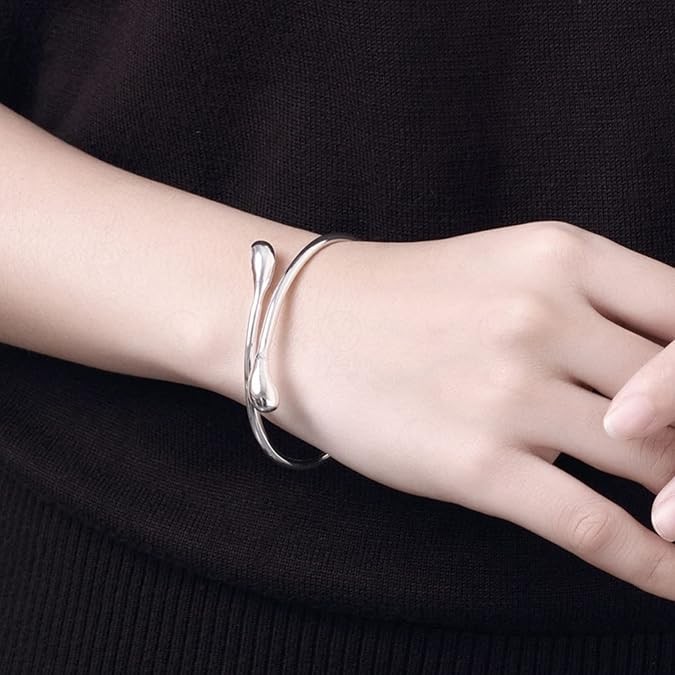 1/2x Women Silver Charm Bracelet Handmade Open Adjustable Cuff Bracelets Bangles