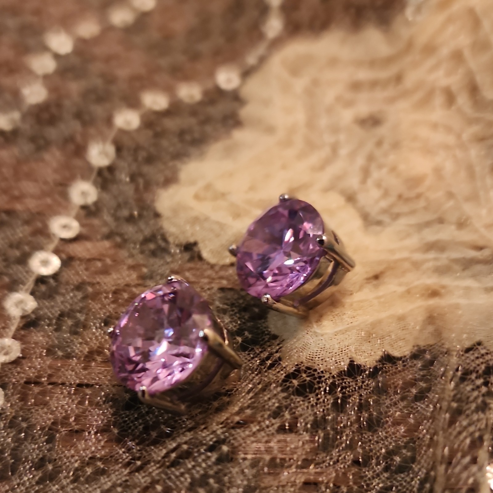 Purple Round Crystal Stud Earrings Prong Set Silver