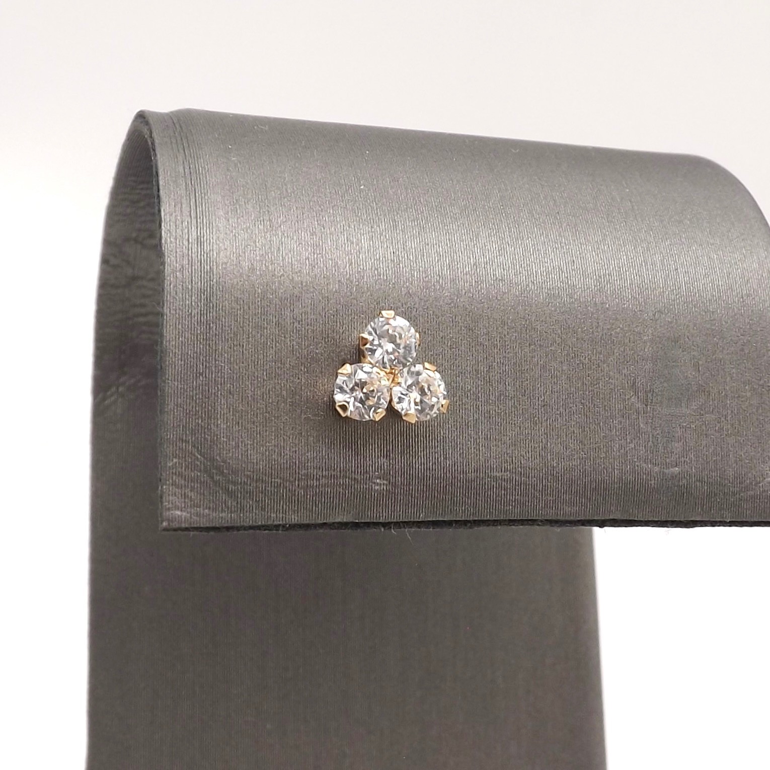 Solid 10k Gold cz Clover Single Stud Earring Second Hole 6.5mm New