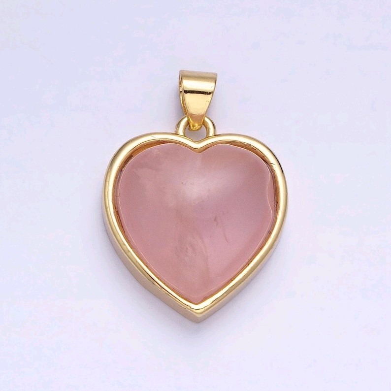 24k Gold Filled Rose Quartz Natural Gemstone Heart Bezel Pendant 21mm 23mm Charm