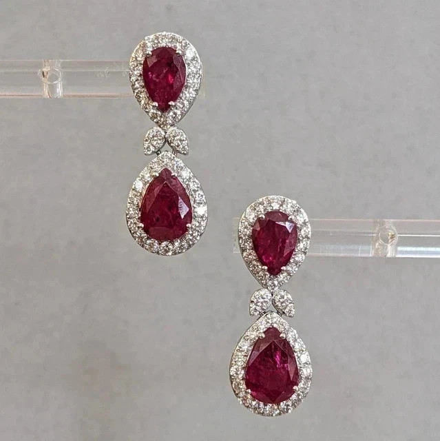2.80Ct Pear Cut Lab-Created Red Ruby Women’s Drop Earring 14K White Gold Plated