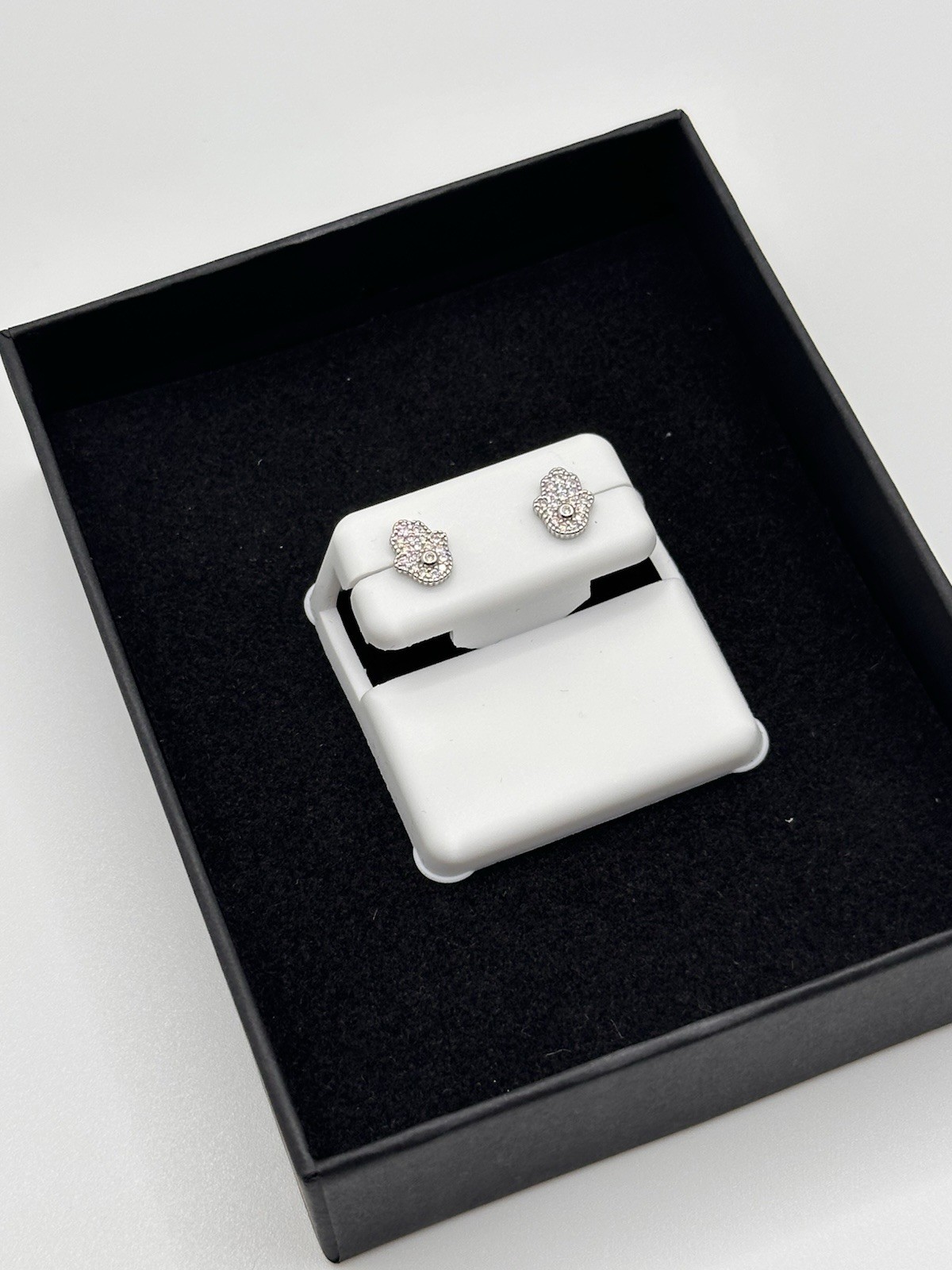 Moissanite Hamsa Hand Stud Earrings 1.00CTW 925 Sterling Silver Pave New