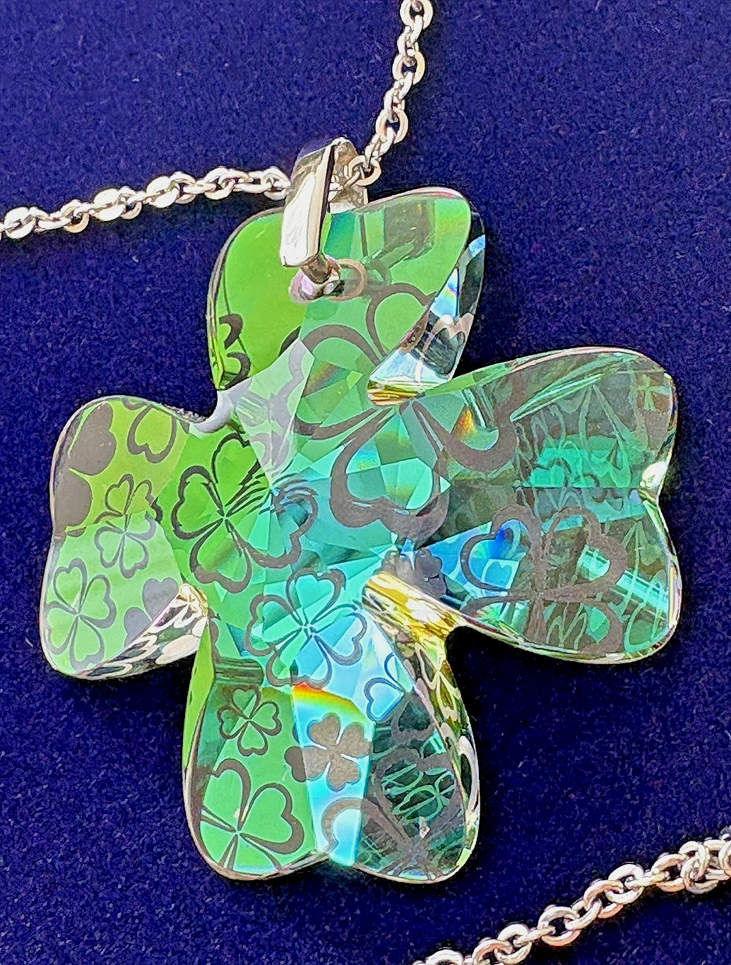 Clover Crystal Pendant Necklace- Vitrail Green Preciosa Bohemian Crystal
