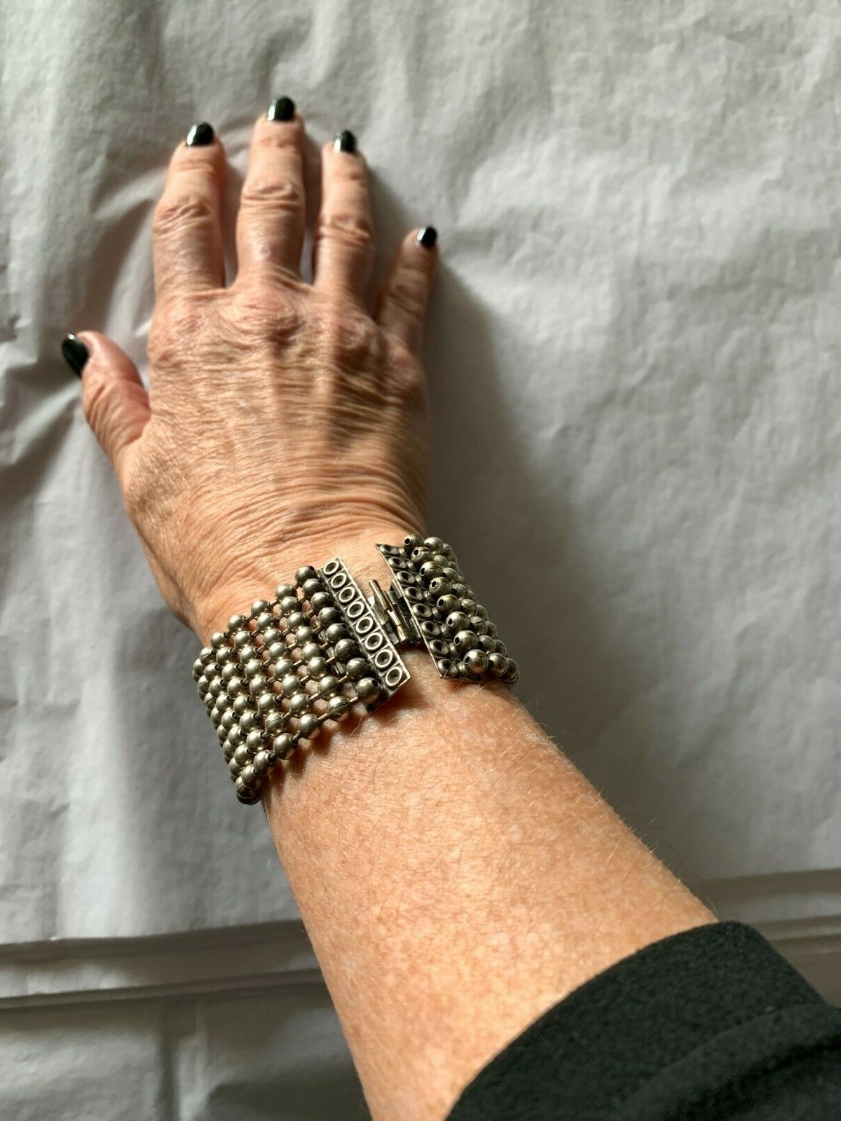 Reminiscence Paris-Zoe Coste Oxidised Silver Tone Bead Chain Cuff,Bracelet-Excel