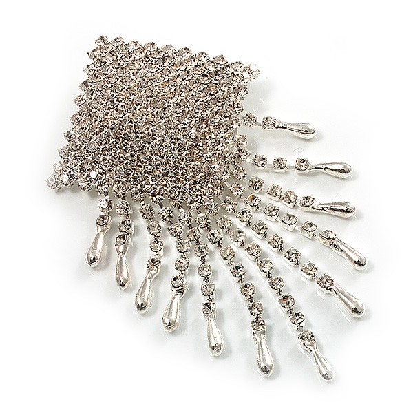 Enchanting Square Diamante Charm Brooch (Silver Tone)