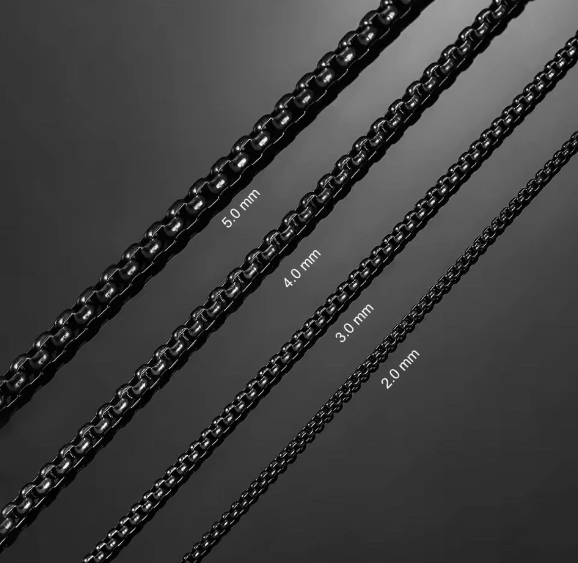 Black Gun Metal Stainless 24” 2-mm Box Link Classic Curb Chain Necklace NEW
