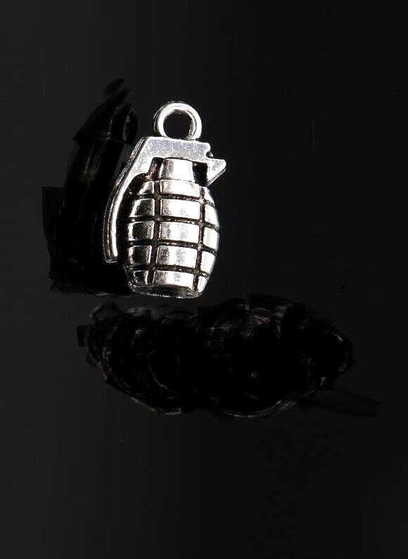 SOLID STEEL HAND GRENADE pendant 24″ Sterling Silver 925 necklace female men