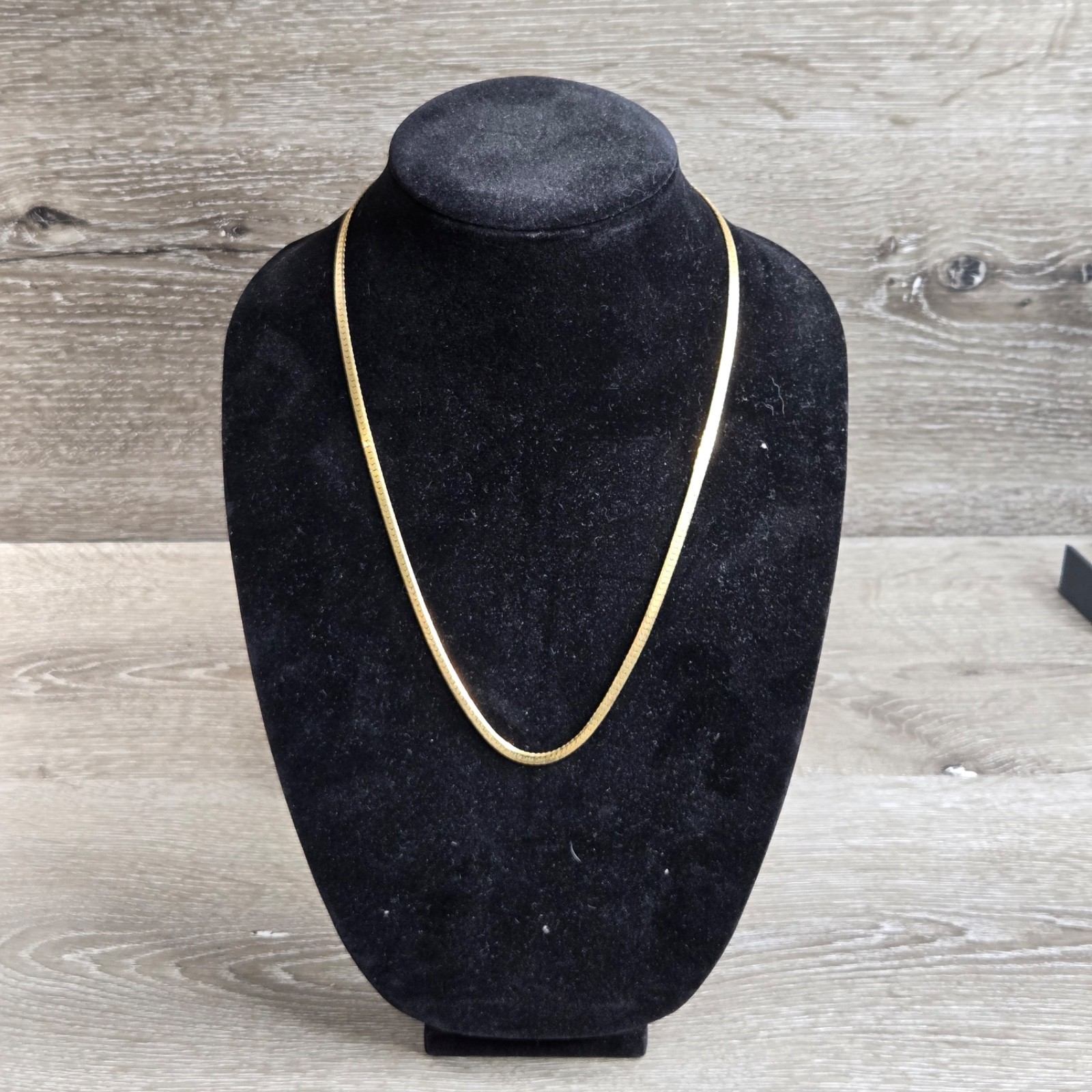 Gold Tone Herringbone Chain Necklace 22.5” Flat Snake Chain Unisex Vintage