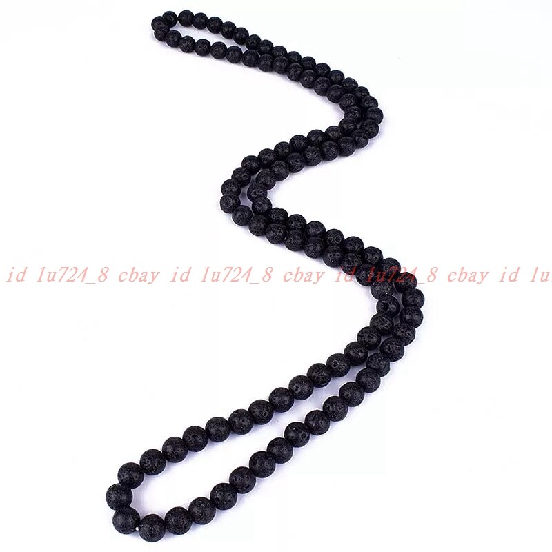 Lava Stone Beaded Necklace Men Meditation Yoga Natural Stone Necklace 6 8 10mm
