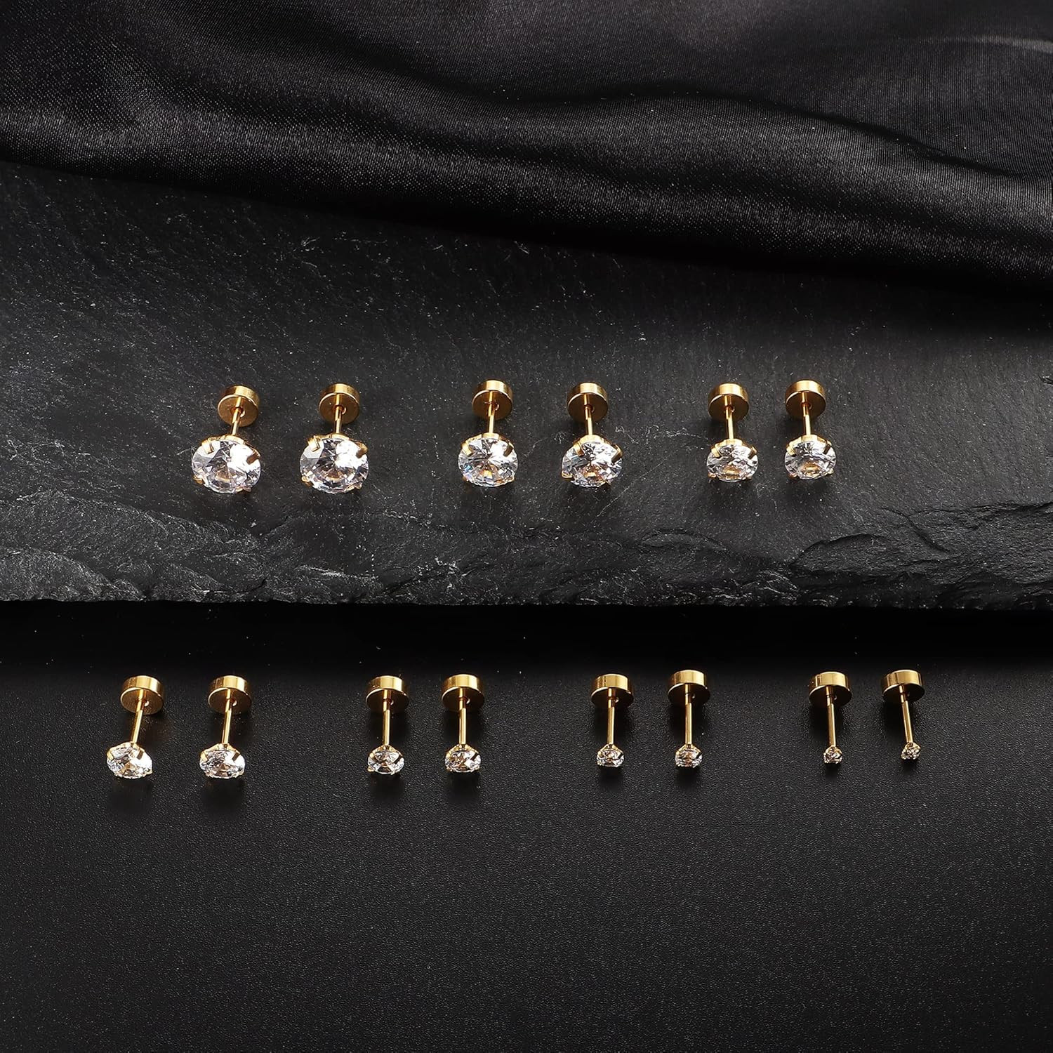 20G Hypoallergenic Flat Back Earrings for Women Men Silver 14K Gold Stainless St